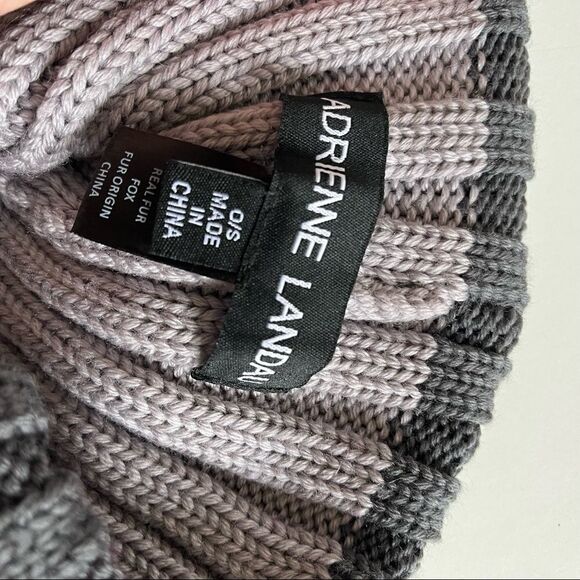 Adrienne Landau Merino Wool Fox Fur Pom Hat OS - Picture 5 of 6